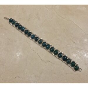 Antique Sterling Silver Jadeite Handcrafted Bracelet 8.25"